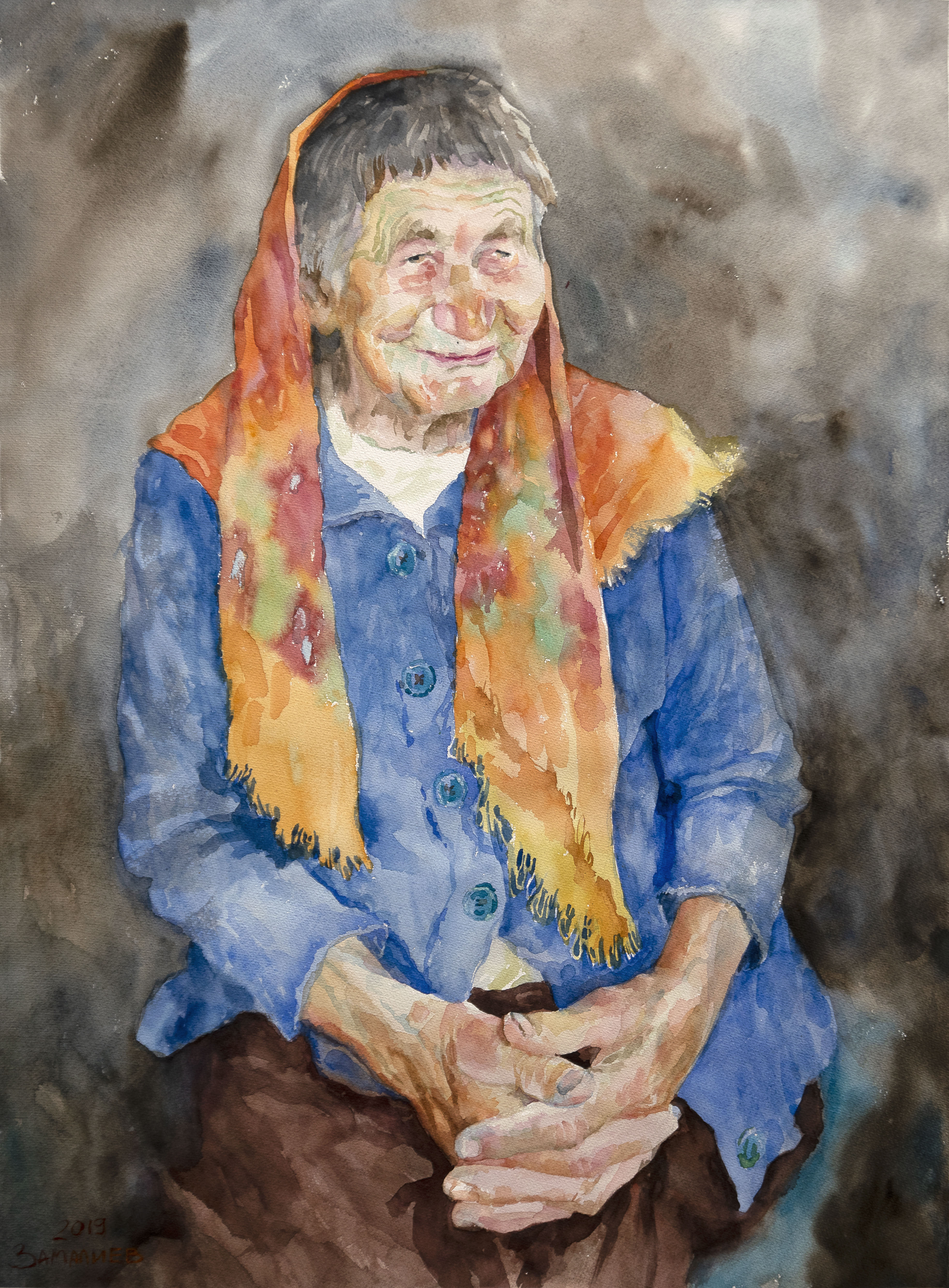 Портрет А. М. Соловьевой. Художник Игорь Замалиев. Бумага, акварель, 2019